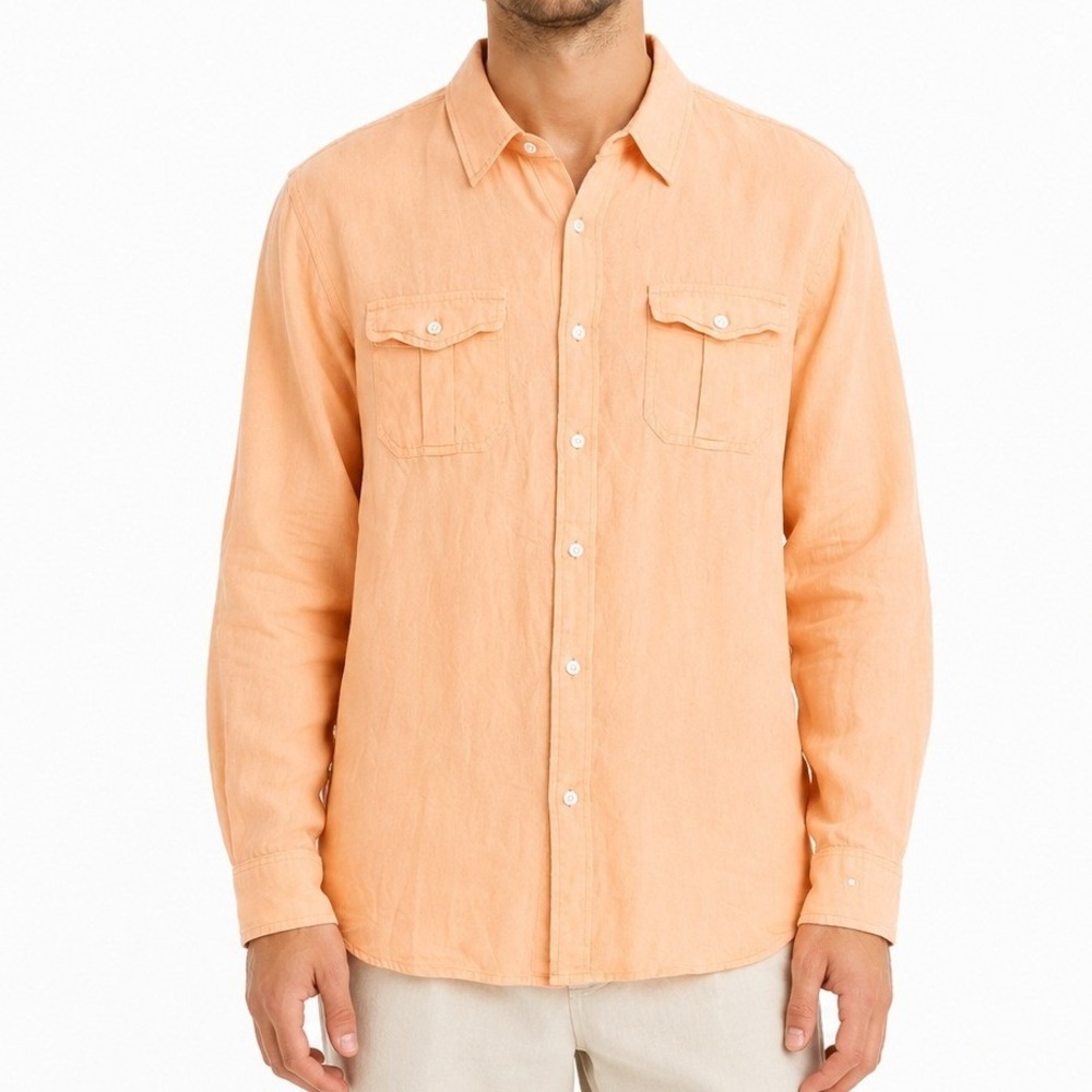 Old Navy Button Down Men XL Peach Classic Fit Linen Blend Casual Beach Shirt